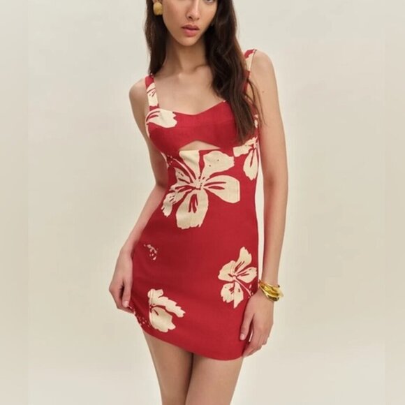 Reformation Dresses & Skirts - NEW Reformation Belma Linen Mini Dress Paradise Lost Red Floral | US 2 UK 4